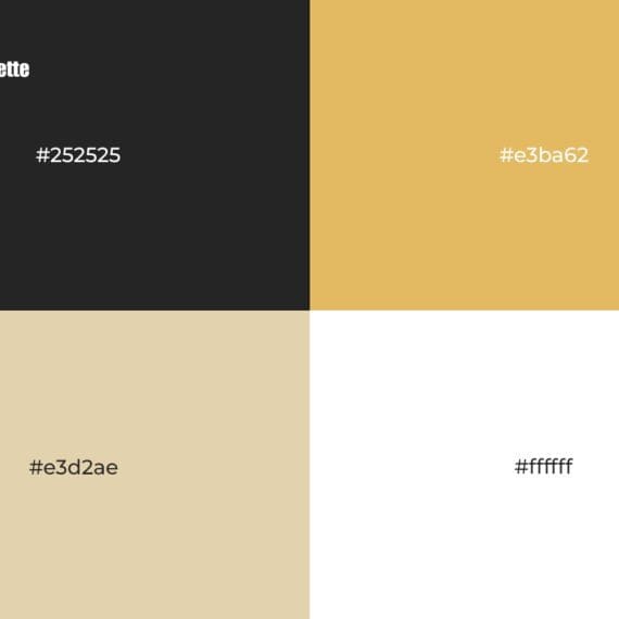 Color palette for Ed's Barbershop branding showing black, mustard yellow, beige, and white blocks with hex codes