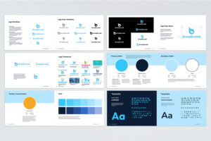 Brand book layout presenting logo variations, primary and accent color swatches, typography samples, and treatments for the Breadcrumb brand
